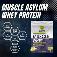 Muscle Asylum- Muscle Whey 100% Whey Protein - 24g Protein, 5.2g BCAA - Banana (25 Servings) - 1 Kg (2.2Lbs)