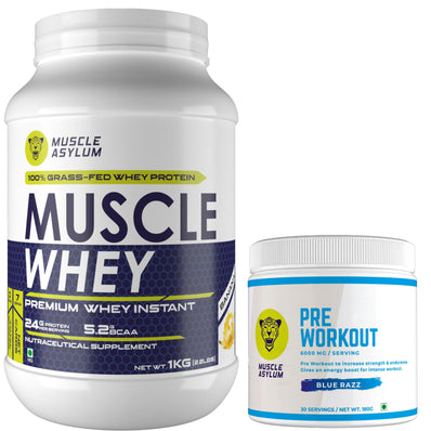 Muscle Whey Protein 1kg + Pre-workout Blue Razz 180g