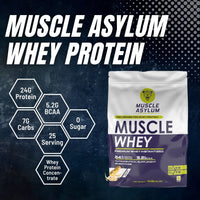 Muscle Asylum- Muscle Whey 100% Whey Protein - 24g Protein, 5.29g BCAA - Kulfi (29 Servings) - 1 Kg (2.2Lbs) & Muscle Asylum Pre-Workout - 30 Servings, 180gm (Fruit Punch)