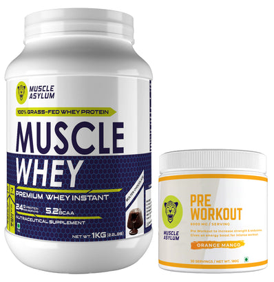 Muscle Whey Protein 1kg + Pre-workout Orange Mango 180g