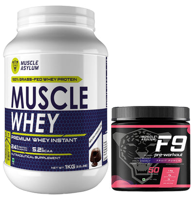 Muscle Whey Protein 1kg + F9 Pre-workout Fruit Punch 400gm (50 servings)